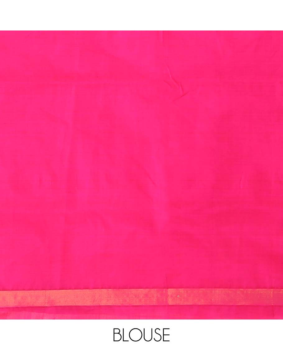 Multi-color ikkat design poly cotton saree, self-border, and contrast striped pallu