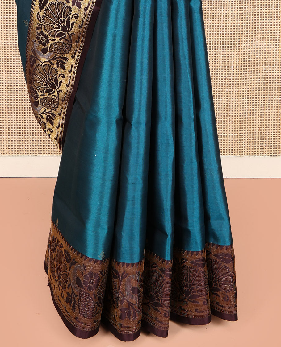 Blue Mayuri Lite Silk Mix Saree, Detailed with Buttas, Contrast Paithani-Style Peacock-Floral Border, Grand Pallu, and Contrast Blouse