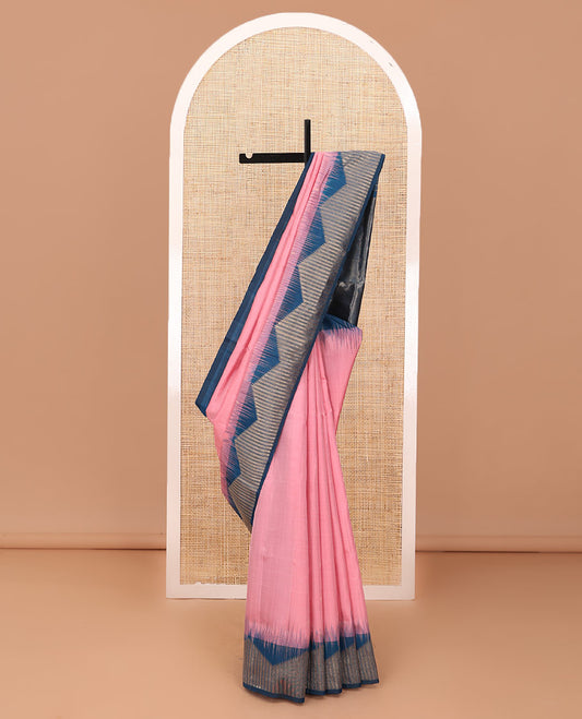 Pink zari buttas soft silk saree, contrast temple zari border & seppu rekku pallu