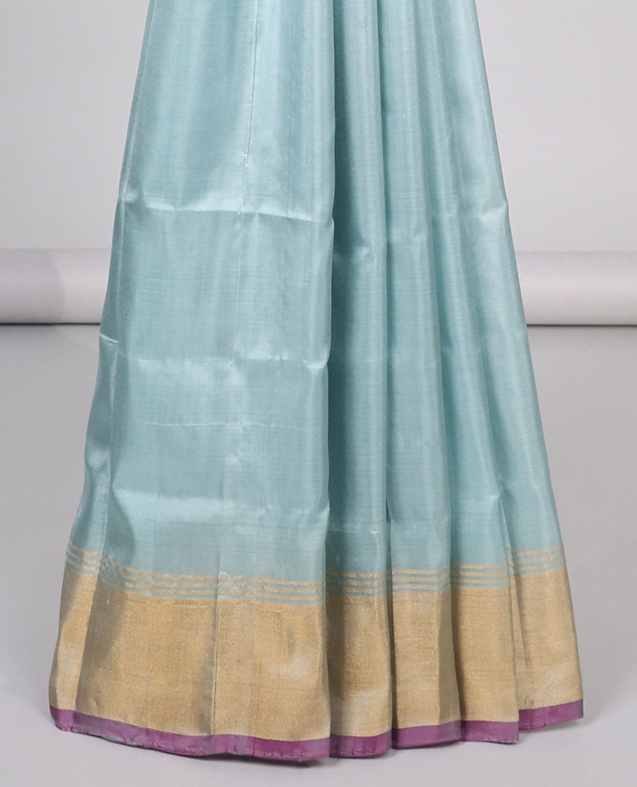 Blue floral buttas uppada silk saree with contrast zari border & floral zari design pallu