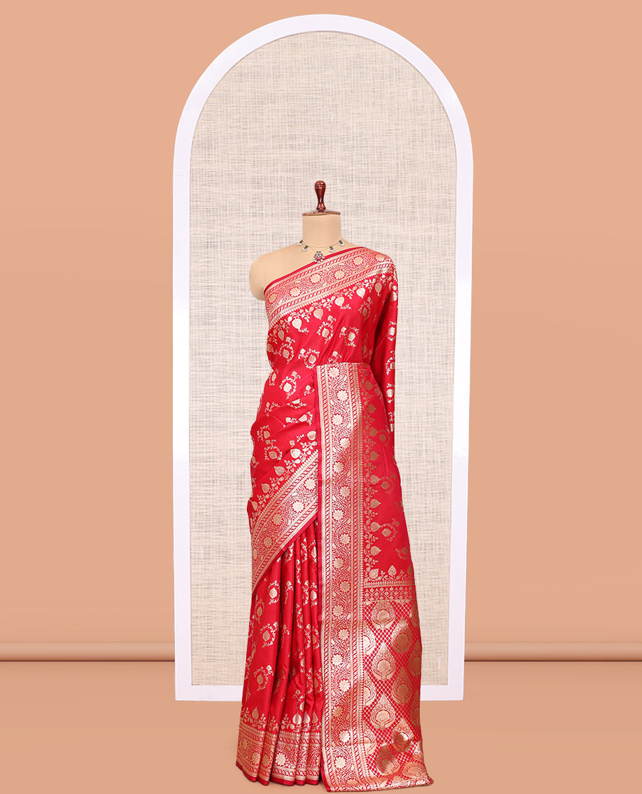 Red Semi-Banaras Nylon Saree