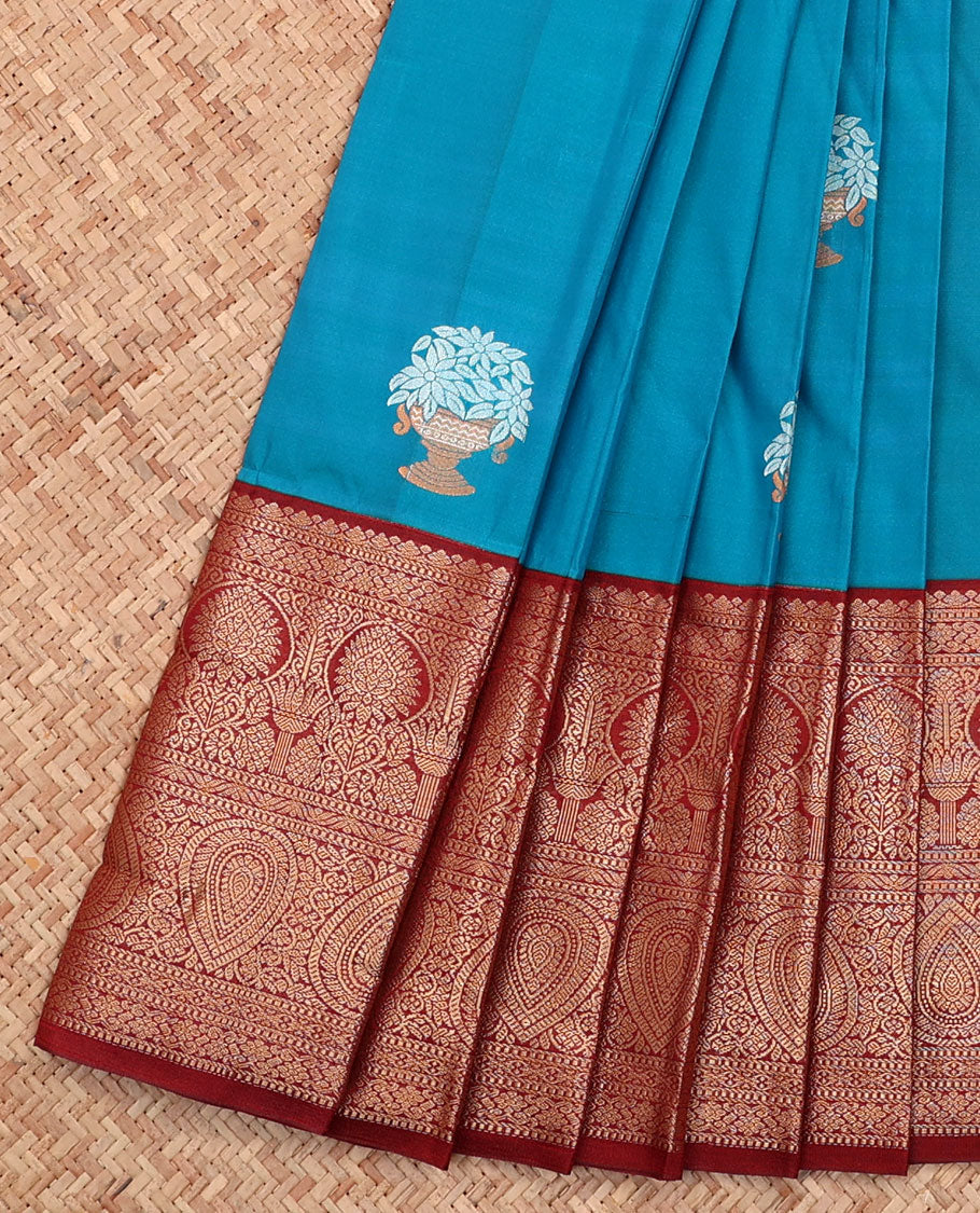 Blue Budget Silk Saree, Adorned with Zari Buttas All Over Its Body, Complemented by a Contrast Traditional Design Border, Grand Pallu, and Paired with a Contrast Blouse