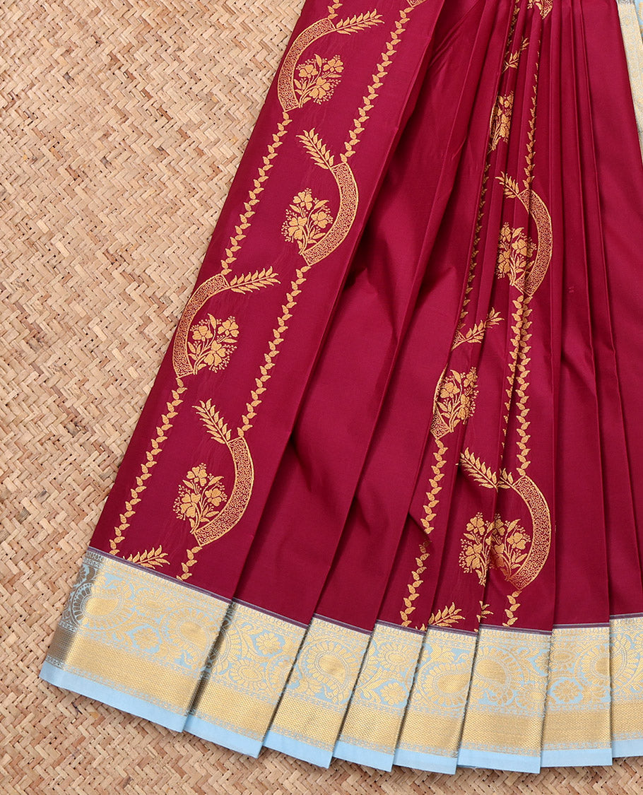 Maroon Budget Silk Saree, Finely Crafted with Zari Designs, a Contrast Traditional Zari Border, Grand Pallu, and a Contrast Blouse