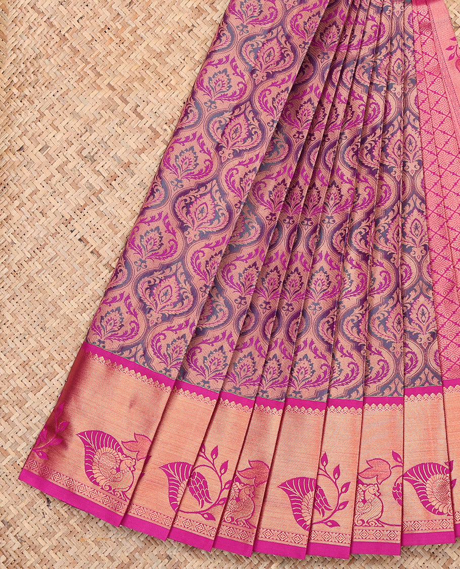 Purple Budget Silk Saree, Grandly Decked Up with Jacquard Design, Complemented by Contrast Traditional Zari Border, Jaal Pallu and a Contrast Blouse
