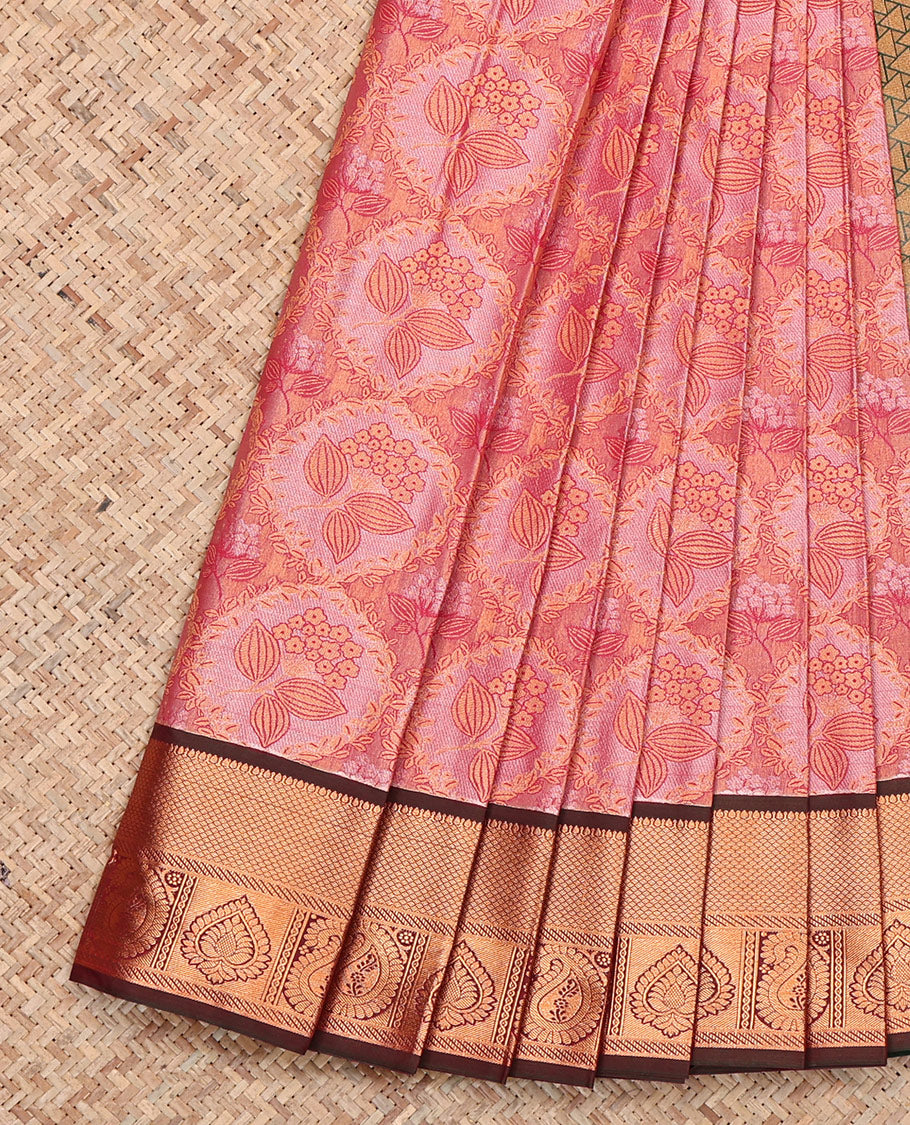 Pink Budget Silk Saree, Delicately Woven with Jacquard, Complemented by a Contrast Traditional Zari Border, Grand Pallu, and a Contrast Blouse