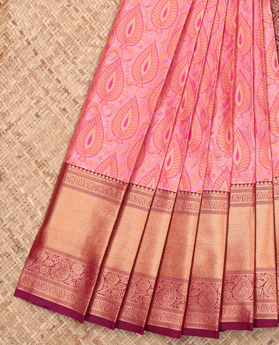 Pink Budget Silk Saree, Woven with Jacquard, a Contrast Traditional Zari Border, Jaal Pallu, and a Contrast Blouse