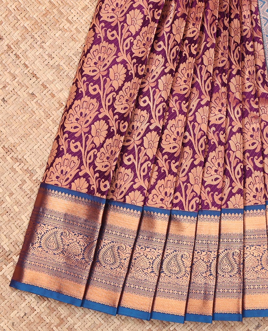 Purple Budget Silk Saree, Richly Detailed with Jacquard Design, Complemented by a Contrast Traditional Zari Border, Jaal Pallu, and a Contrast Blouse