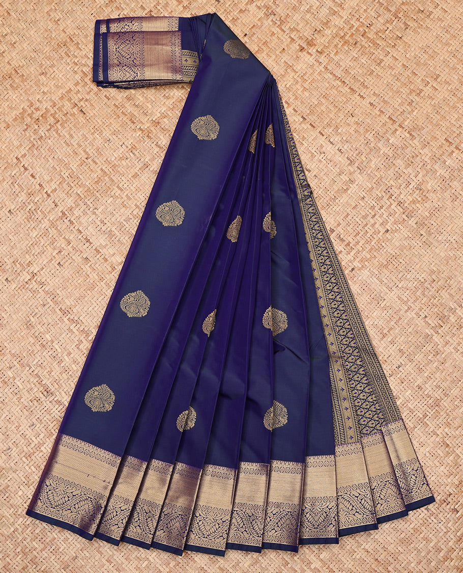 Blue Budget Silk Saree, Finely Crafted with Zari Buttas, Highlighted by a Traditional Zari Border, Jaal Pallu, and Matching Blouse