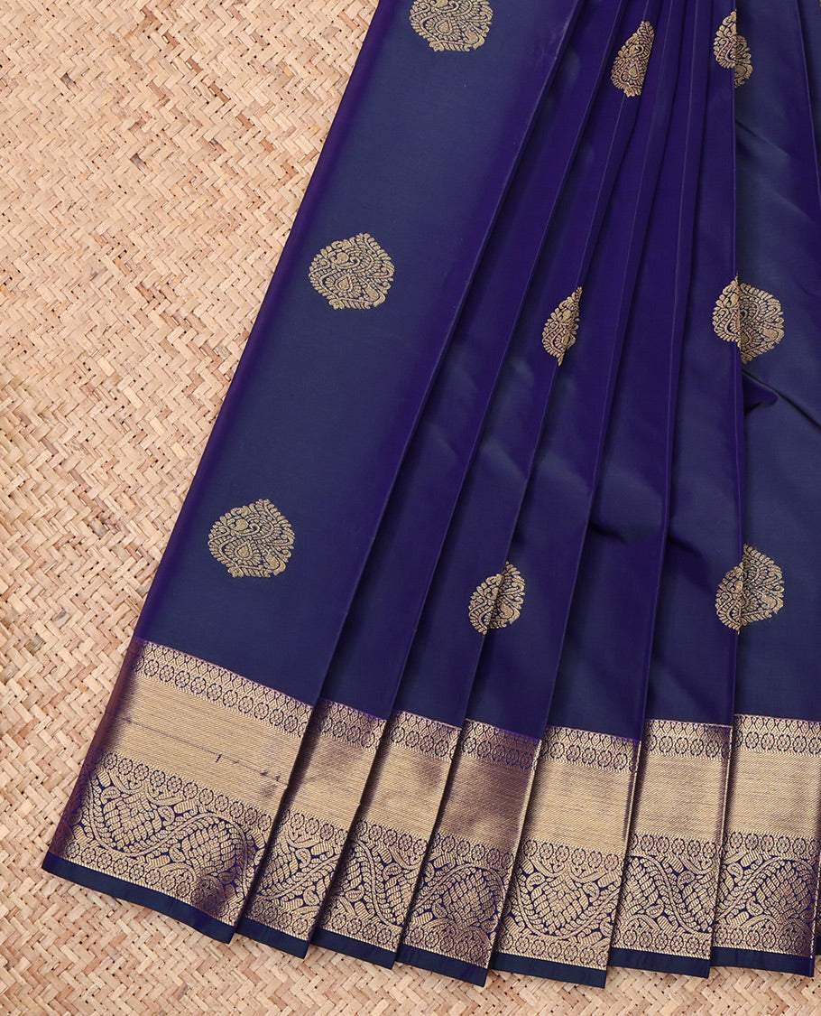 Blue Budget Silk Saree, Finely Crafted with Zari Buttas, Highlighted by a Traditional Zari Border, Jaal Pallu, and Matching Blouse