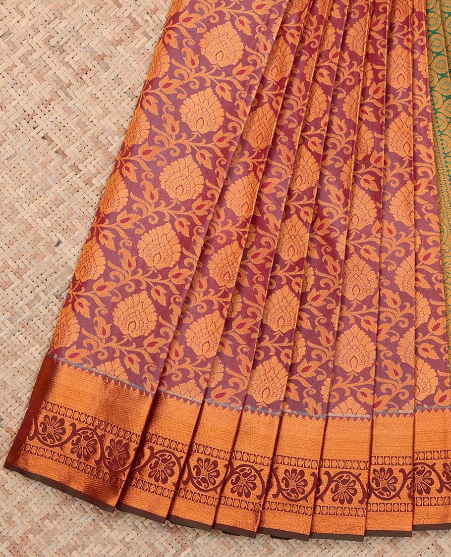 Light Maroon Budget Silk Saree, Crafted with Floral Vine Design, Complemented by Contrast Traditional Zari Border, a Jaal Pallu and a Contrast Blouse