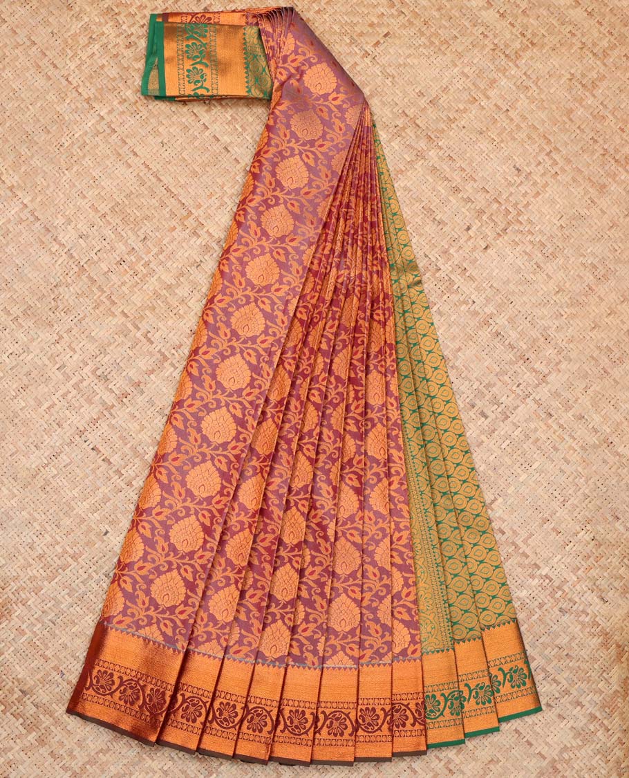 Light Maroon Budget Silk Saree, Crafted with Floral Vine Design, Complemented by Contrast Traditional Zari Border, a Jaal Pallu and a Contrast Blouse