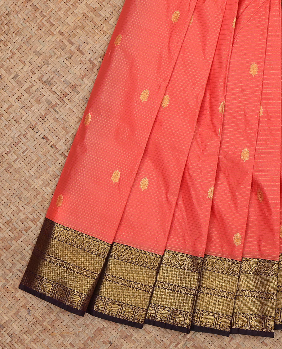 Orange Budget Silk Saree, Woven with Zari Buttas and Stripes, Complemented by Contrast Traditional Zari Border, a Jaal Pallu and a Contrast Blouse
