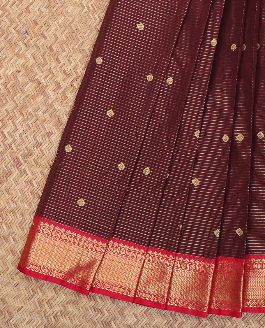 Maroon Budget Silk Saree, Enriched with Zari Buttas and Stripes, a Contrast Traditional Zari Border, Grand Pallu, and a Contrast Blouse