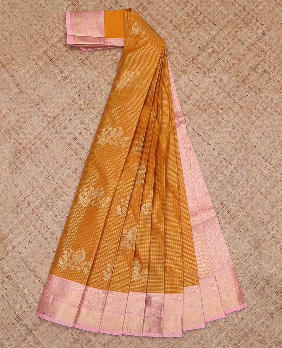 Orange Checks Budget Silk Saree