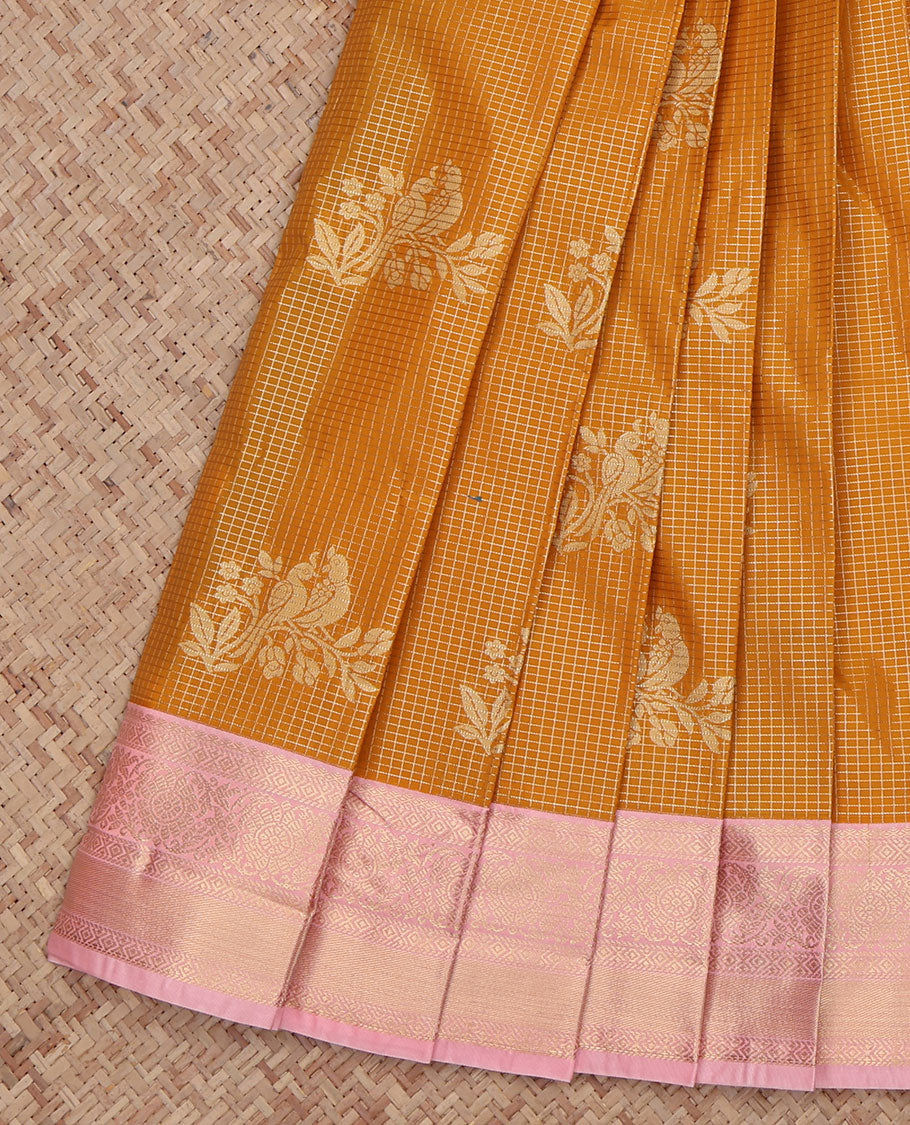 Orange Checks Budget Silk Saree