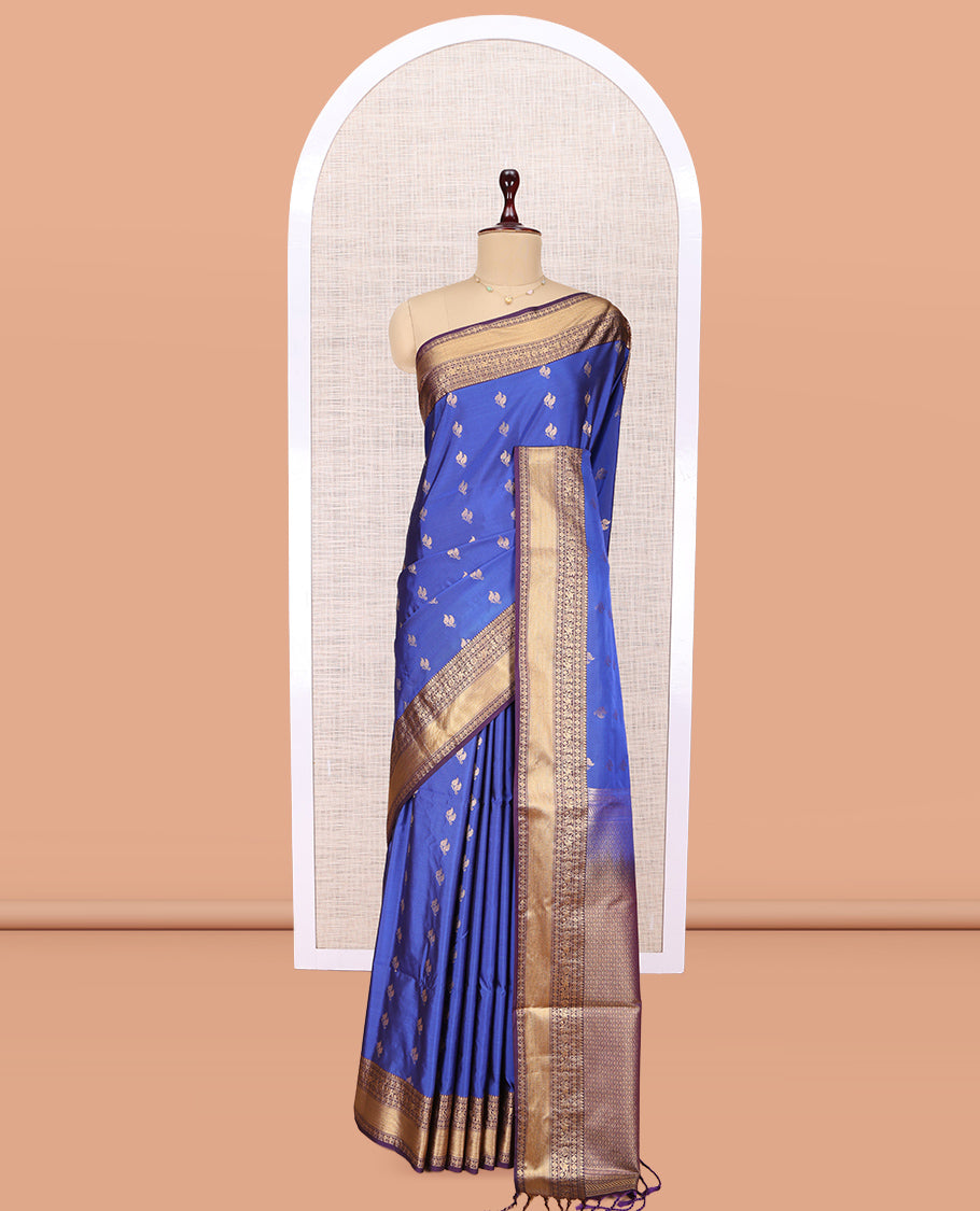 Blue Zari Buttas Budget Silk Saree
