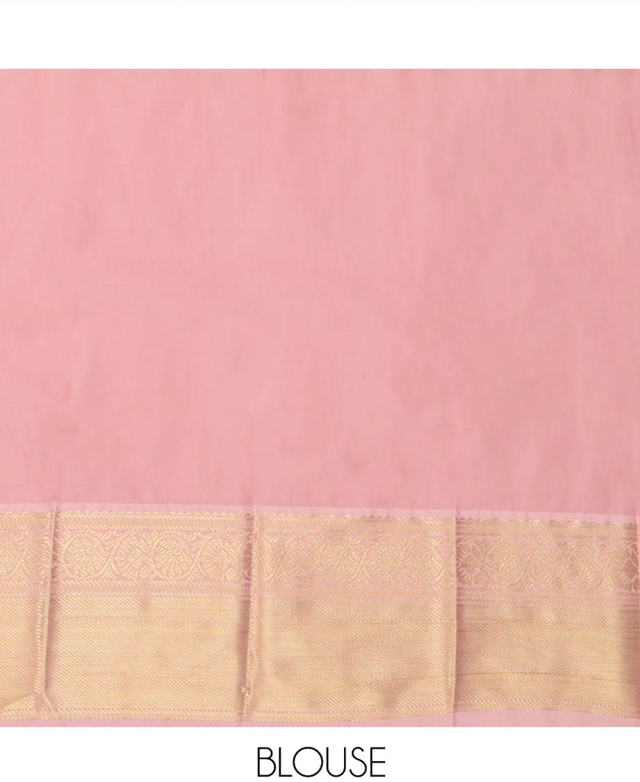 Blue Budget Silk Saree Gleamed Up with Peacock Chakram Buttas and Micro Checks, Complemented by a Contrast Traditional Zari Motifs Border, Pallu Decked Up with Zari, and Paired with a Contrast Blouse