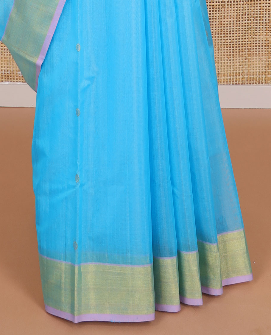 Sky blue floral motifs chanderi cotton saree with self zari design border & striped pallu