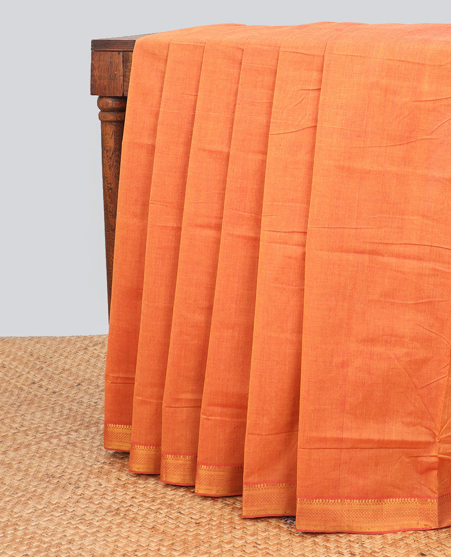 orange mangalagiri cotton saree self zari design border & striped pallu