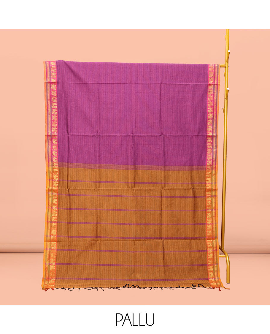 Pink Striped Poly Cotton Saree