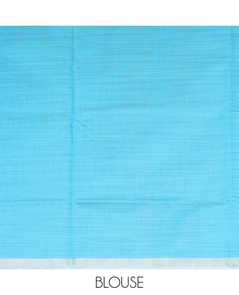 Leaf green kalamkari buttas printed chirala cotton saree, bavanji border, and contrast musical motifs print pallu