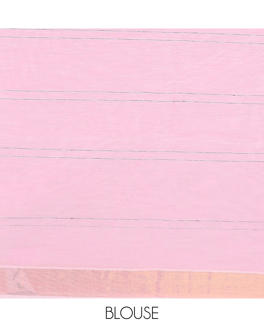 Pink macro checked jute cotton saree, bavanji border, and checked pallu