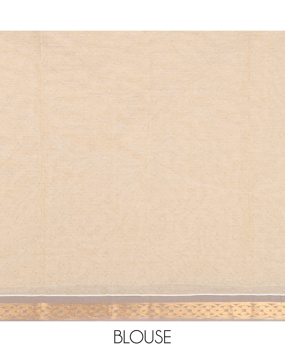 Sandal stripes, and floral buttas kanchi cotton saree, contrast zari border, and unique motifs steeped pallu