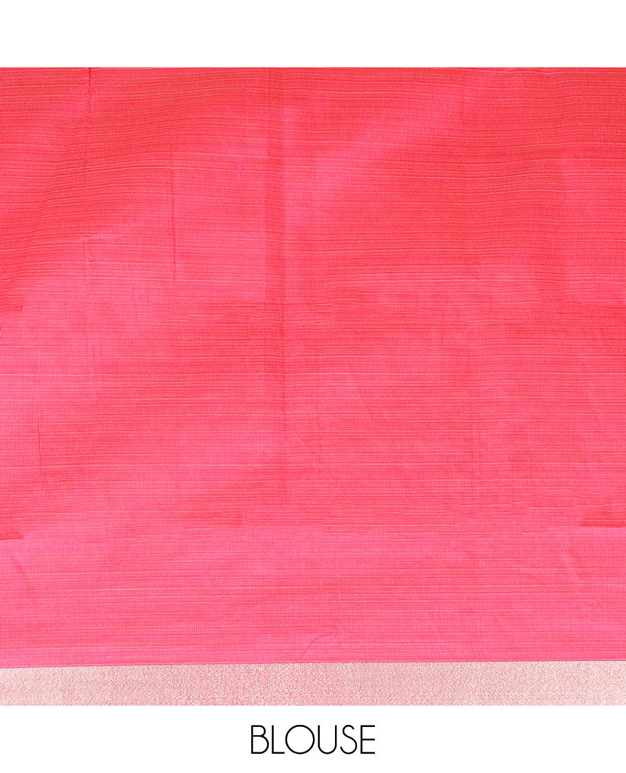 Sandal floral motifs embroidered chirala cotton saree, plain border, and contrast floral printed pallu