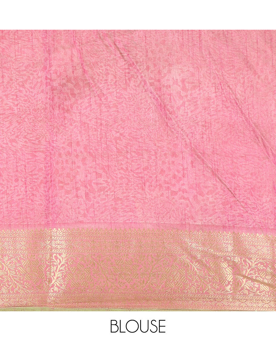 Blue Lotus vine and Pichwai cow printed semi-banaras patola silk saree, contrast floral creeper zari border, and pallu of big peacock motifs