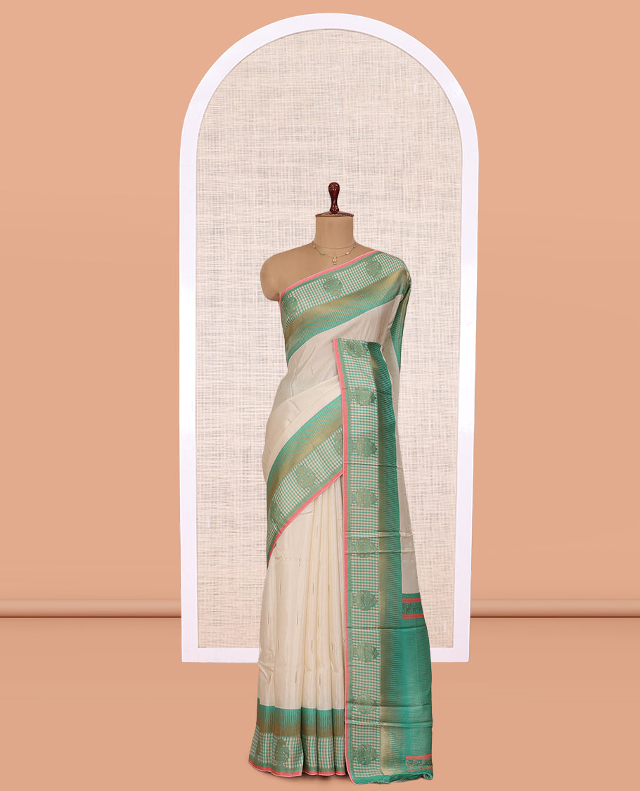 Off-White Raindrop Butta Semi-Mysore Silk Saree