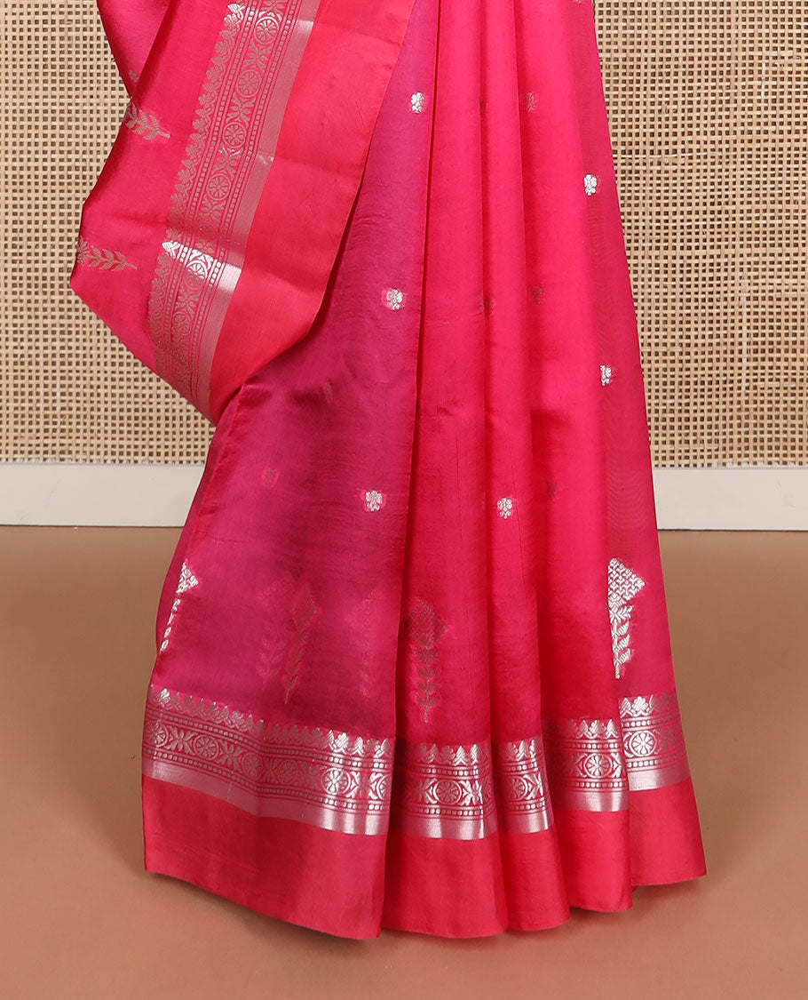 Red motifs raw mango silk saree with self zari design border & argyle design pallu