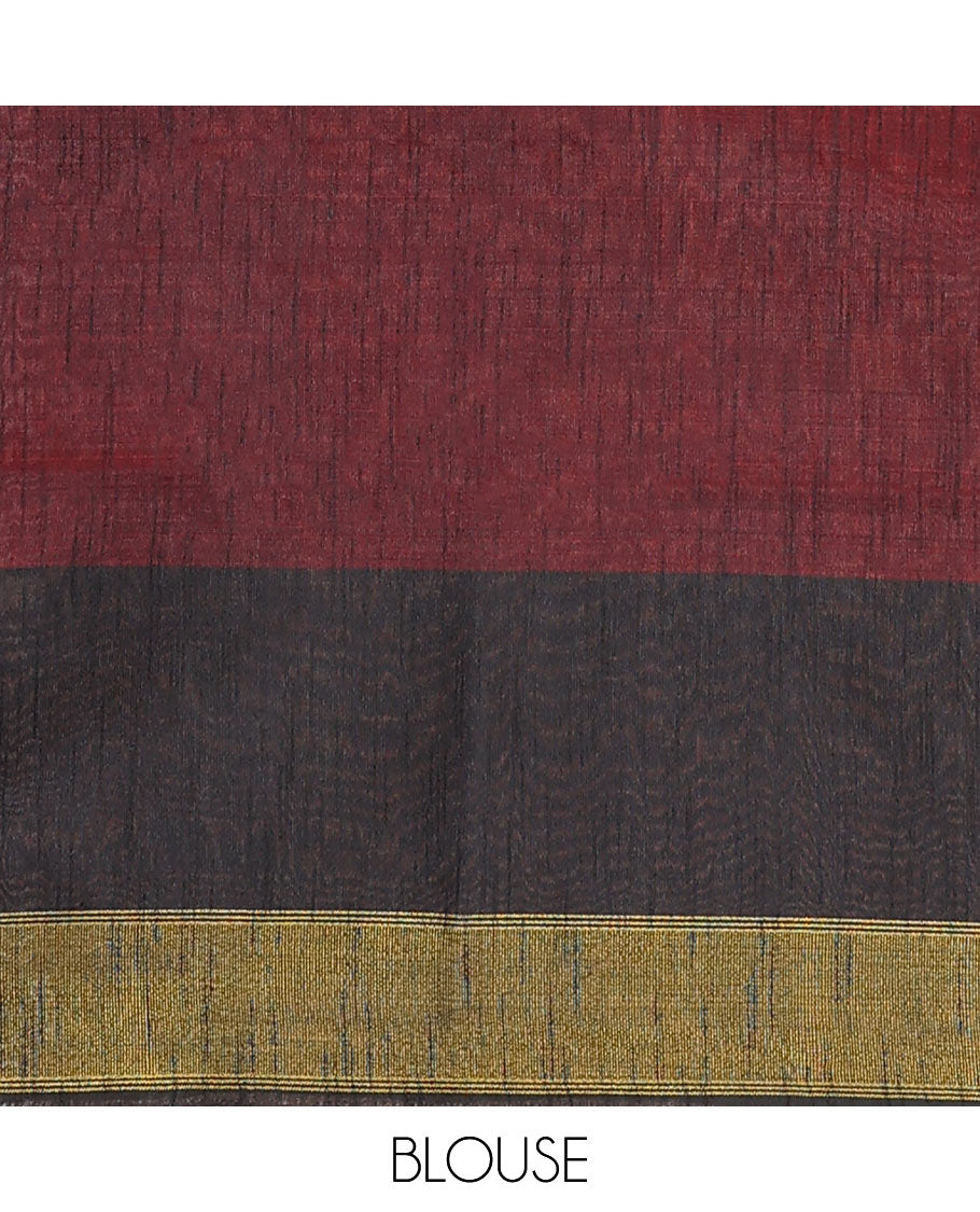 Pink plain dupion saree, contrast zari striped temple border, and zari striped pallu