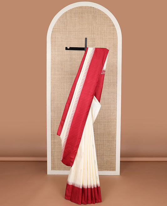 White motifs kancheepuram silk saree with contrast checked border & checked pallu