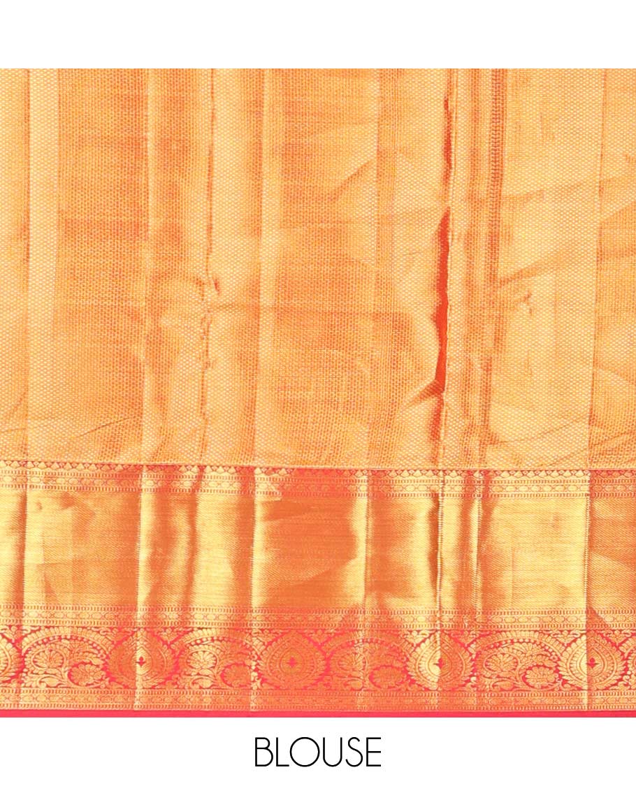 Purple floral design kancheepuram silk saree with contrast border of intricate zari design & floral design pallu