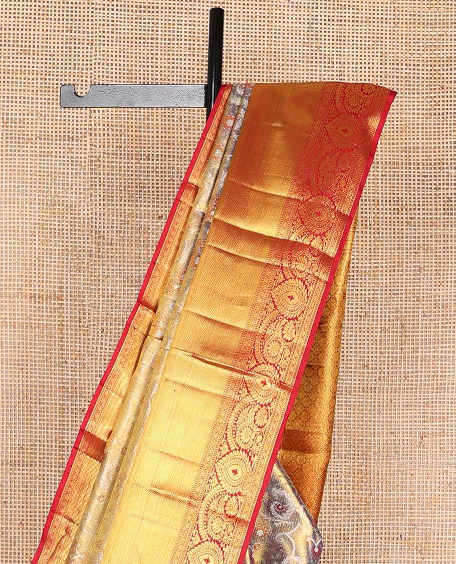Purple floral design kancheepuram silk saree with contrast border of intricate zari design & floral design pallu
