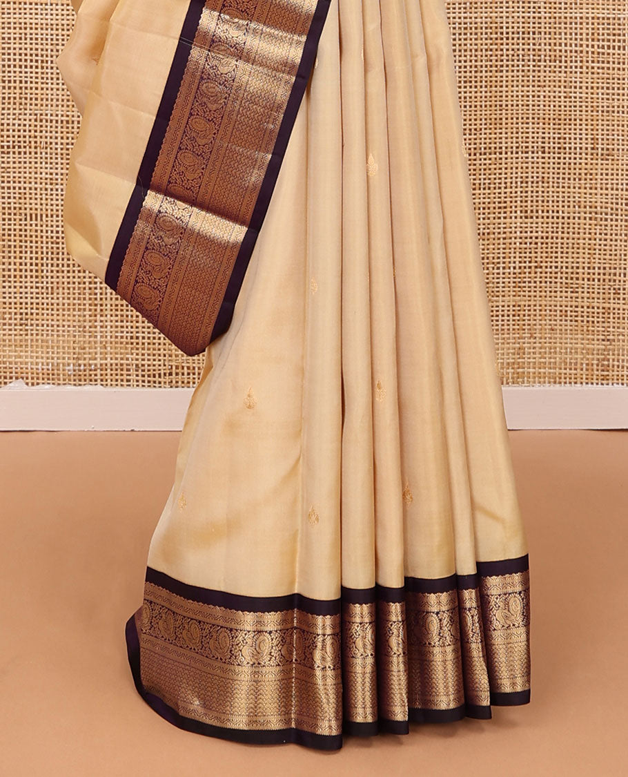 Sandal zari buttas silk saree, contrast traditional zari border & jaal pallu