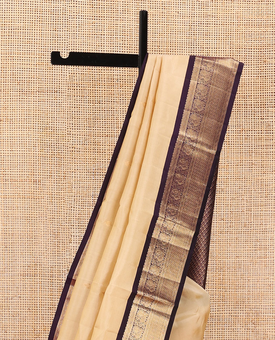 Sandal zari buttas silk saree, contrast traditional zari border & jaal pallu