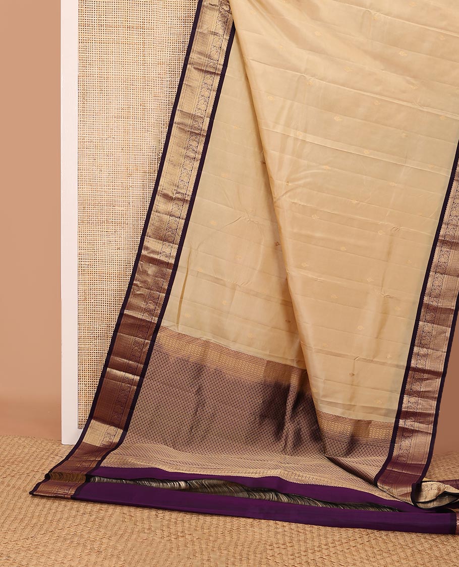 Sandal zari buttas silk saree, contrast traditional zari border & jaal pallu
