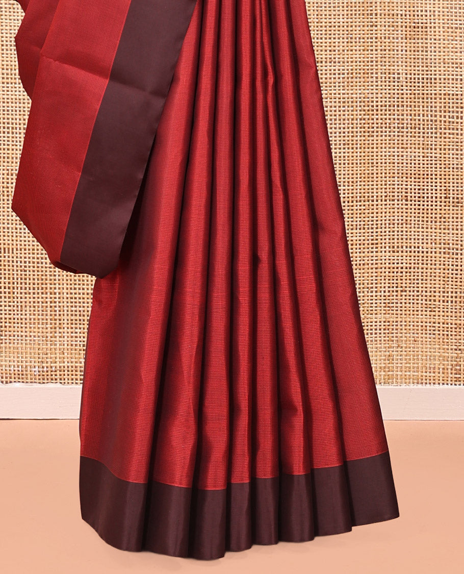 Maroon Mayuri Soft Silk Saree, Sparsely Sparked with Stripes, Complemented by Contrast Border, Pallu of Vanki Designs, and Paired with a Matching Blouse