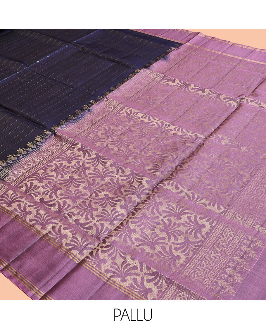 Blue Mayuri Lite Silk Mix Saree, Detailed with Zari Stripes, Contrast Border, Pallu of Intricate Designs, and a Contrast Blouse