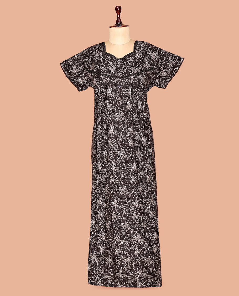 Black Cotton-Blended Nighty