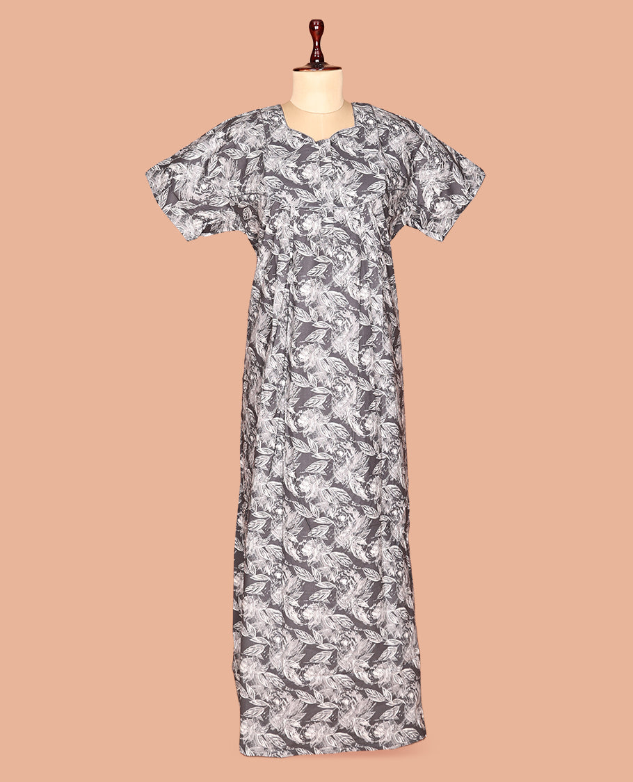 Grey Cotton-Blended Nighty