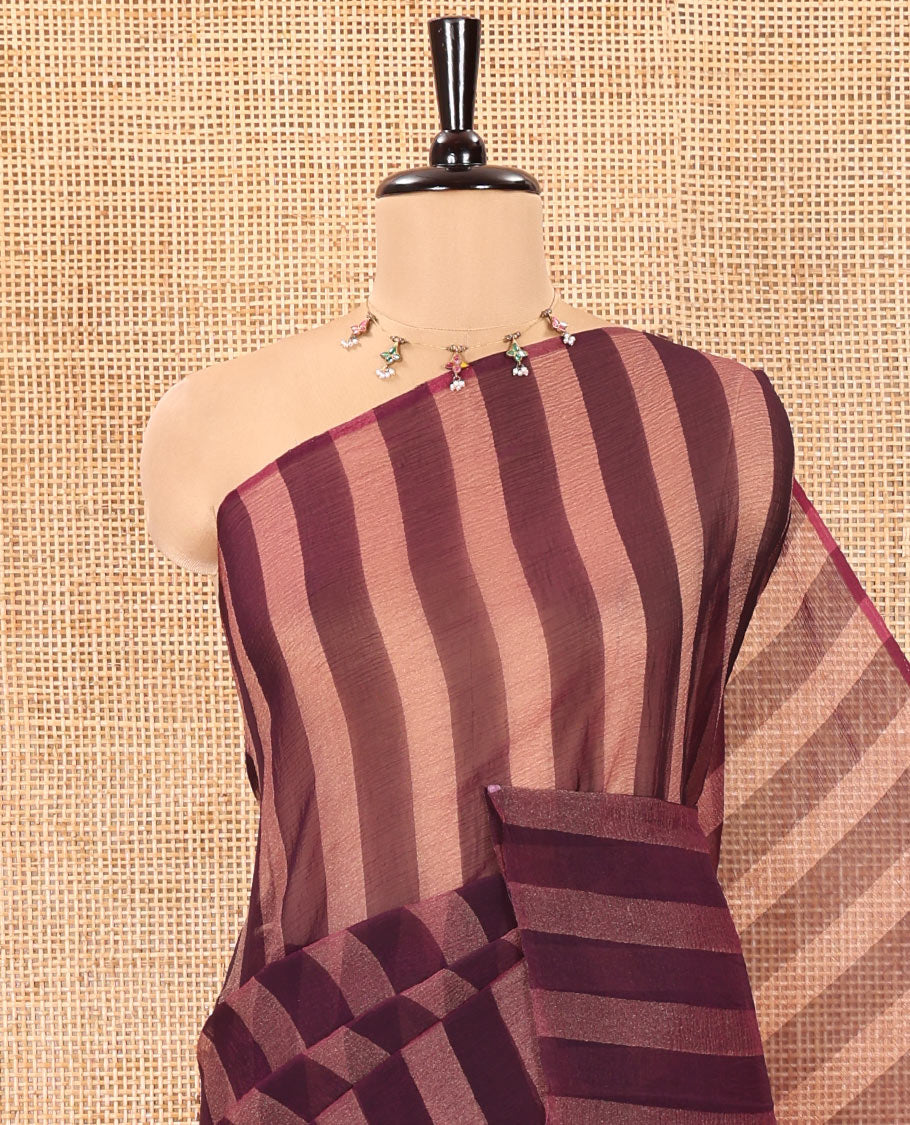 Borderless Wine Light Weight Chiffon Saree, Prettified with Vertical Stripes All Over Its Body, Subtle Self-Pallu, and Paired with a Matching Blouse