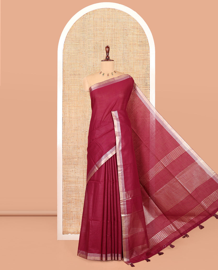 Purple Plain Linen Cotton Saree, a Subtle Zari Border, a Self-Pallu, and Matching Blouse