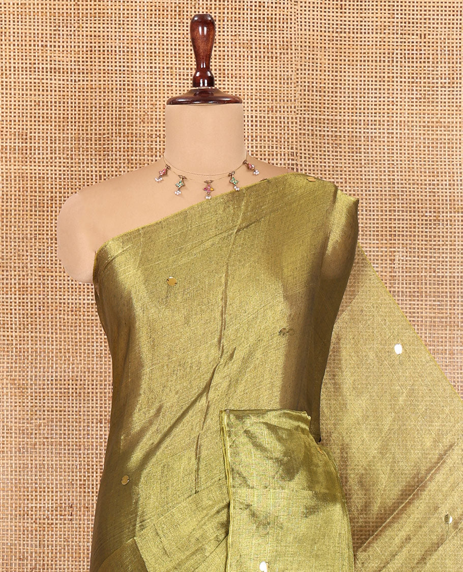 Borderless Mehenti Khadi Tissue Saree, Gleamed Up with Sequin Work, a Self-Pallu, and a Matching Blouse