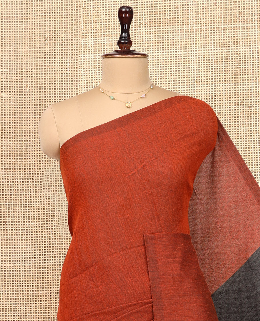 Borderless Rust Orange Plain Design Khadi Cotton Saree