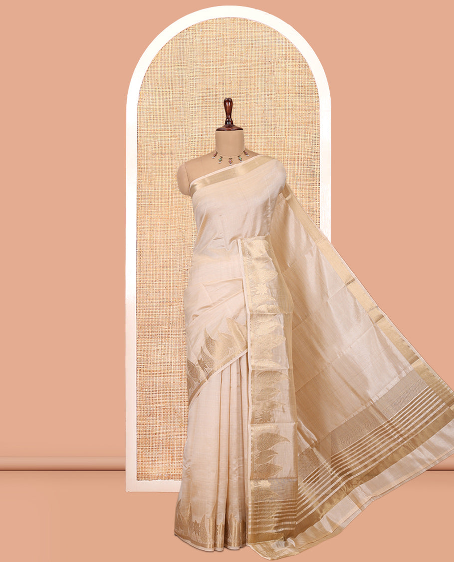 Cream Plain Art Tussar Saree