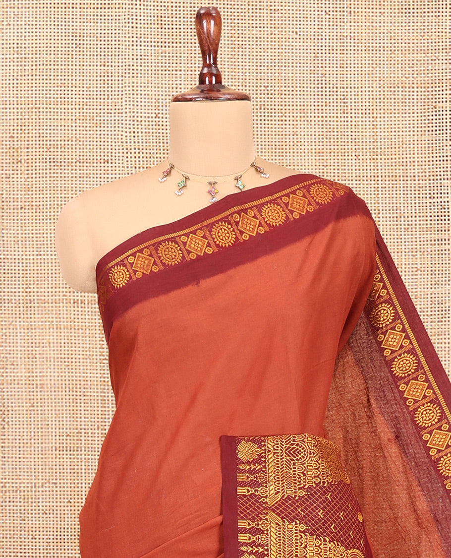 Brown Plain Sungudi Cotton Saree