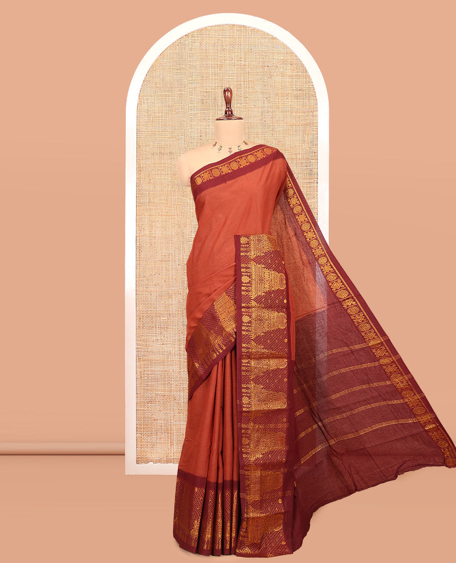 Brown Plain Sungudi Cotton Saree
