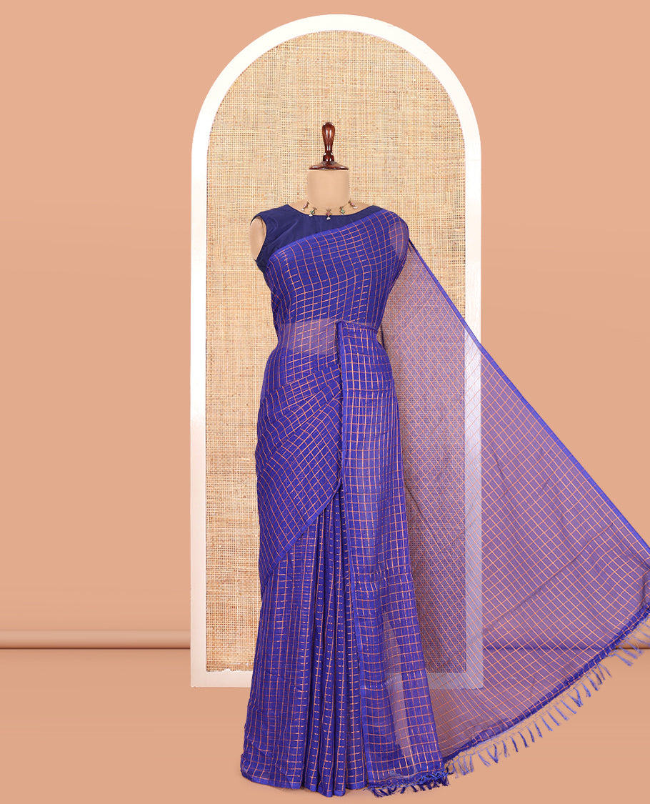 Borderless Royal Blue Chiffon Saree
